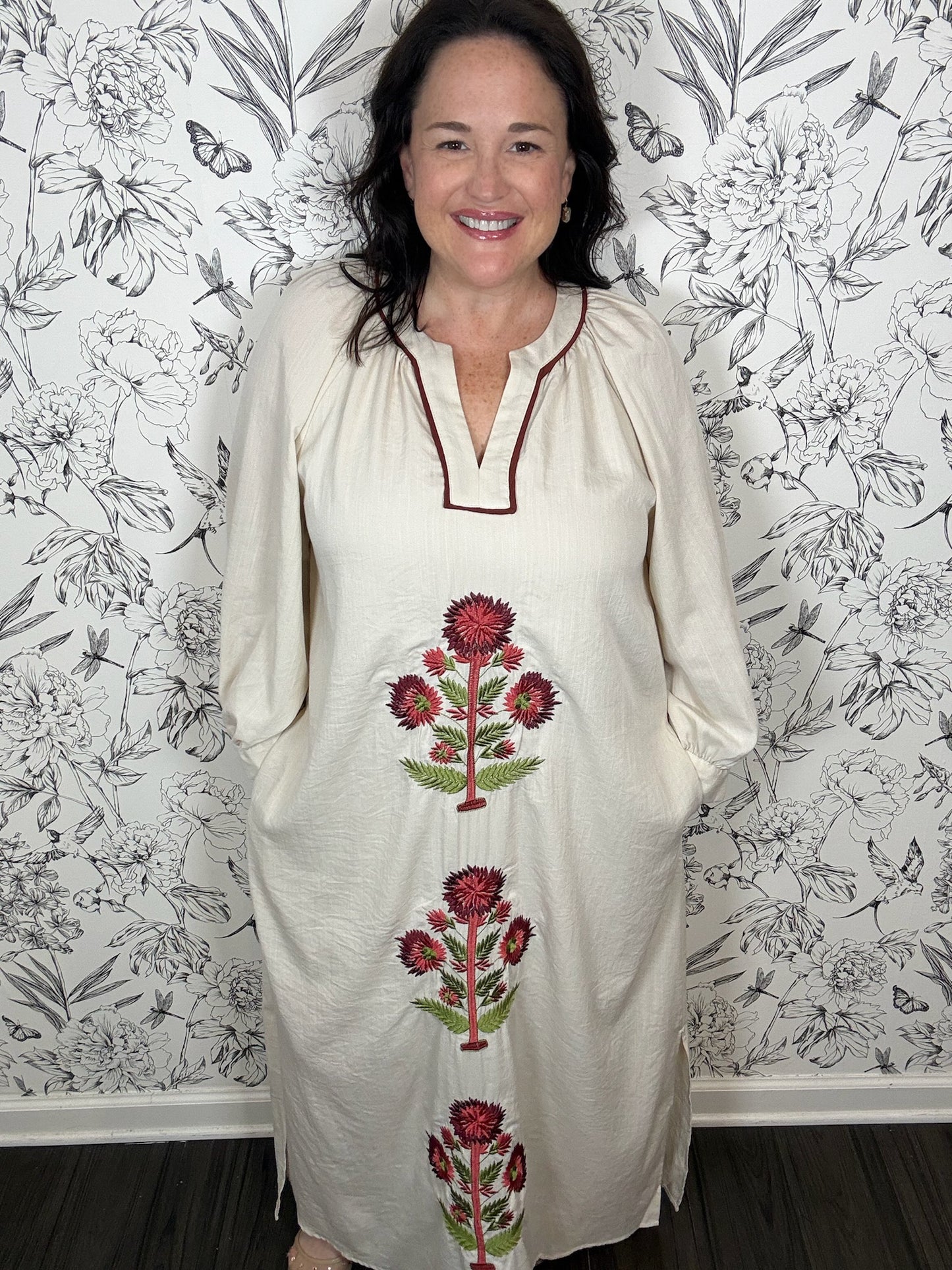 cream floral midi caftan ENTRO