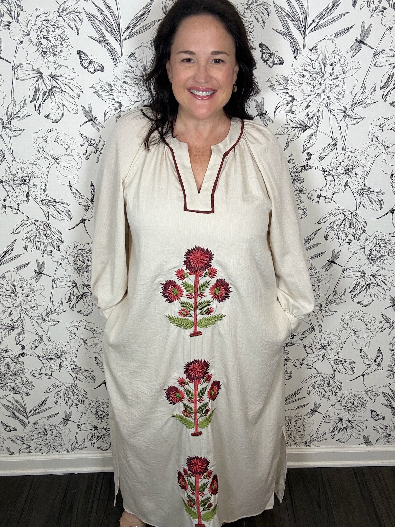 cream floral midi caftan ENTRO