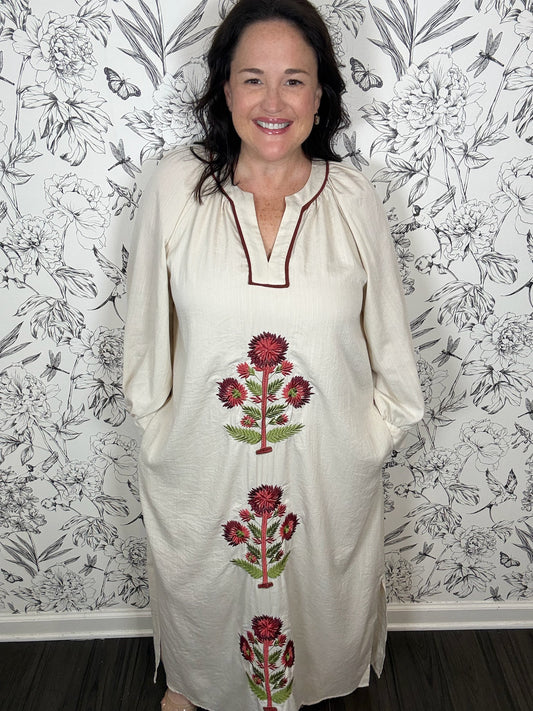 cream floral midi caftan ENTRO