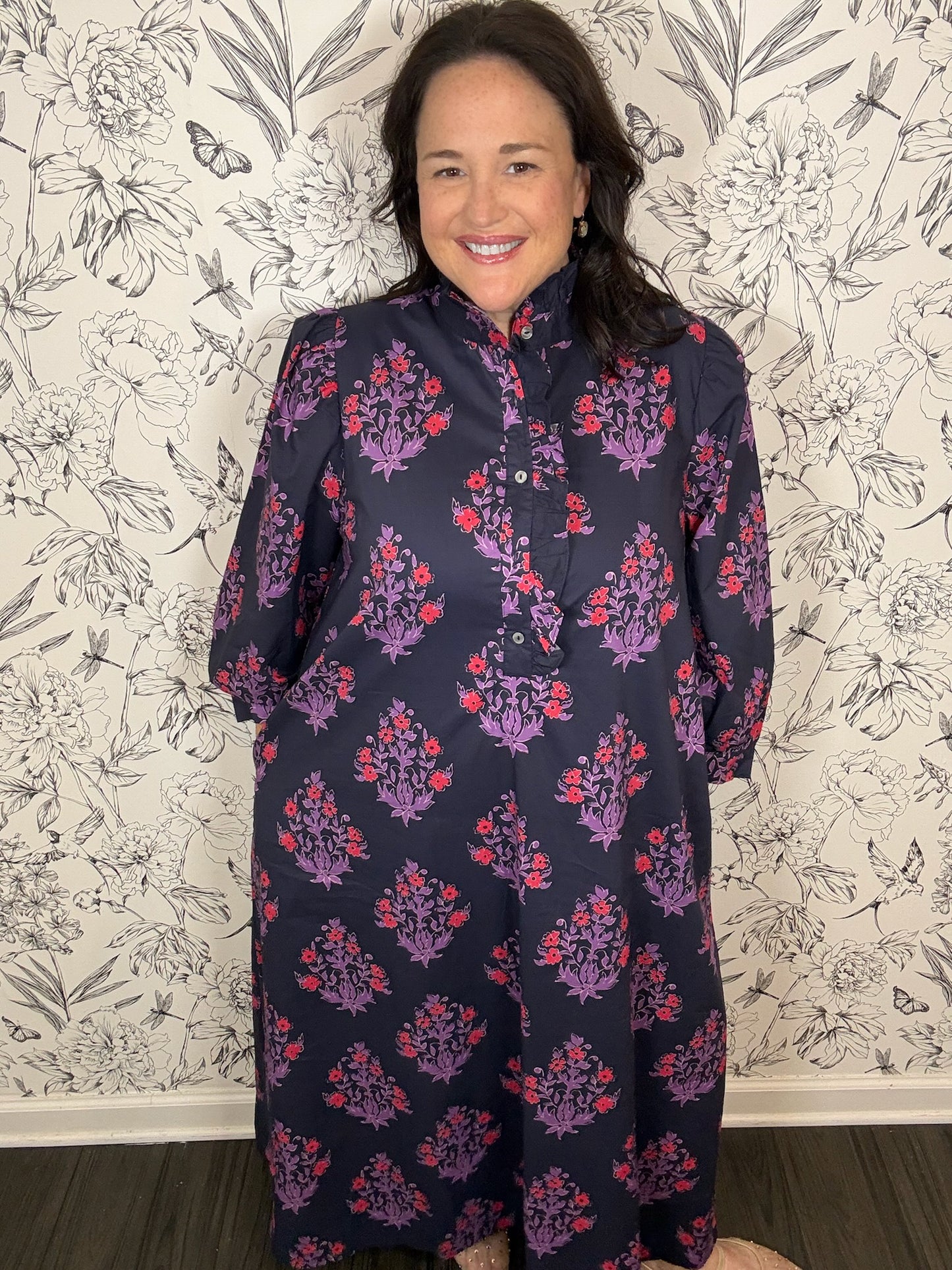 navy purple red block print midi ENTRO