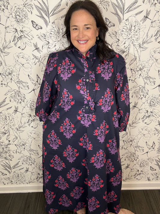 navy purple red block print midi ENTRO