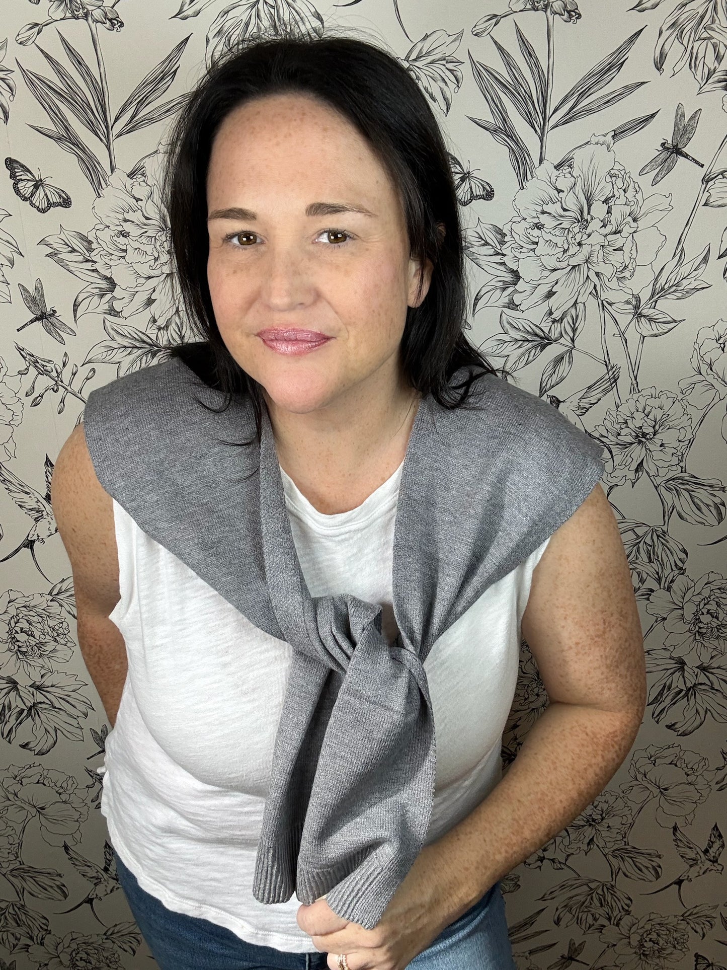 Grey Knit Knotted Shawl