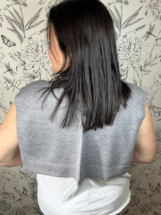 Grey Knit Knotted Shawl