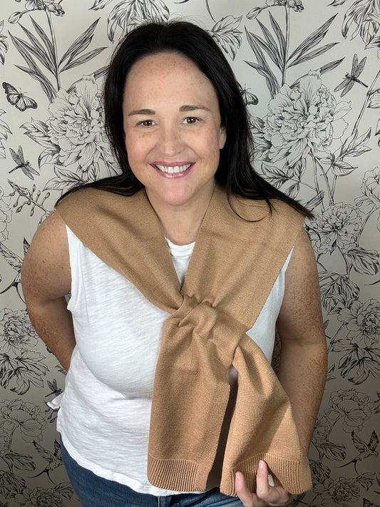 Camel Knit Knotted Shawl