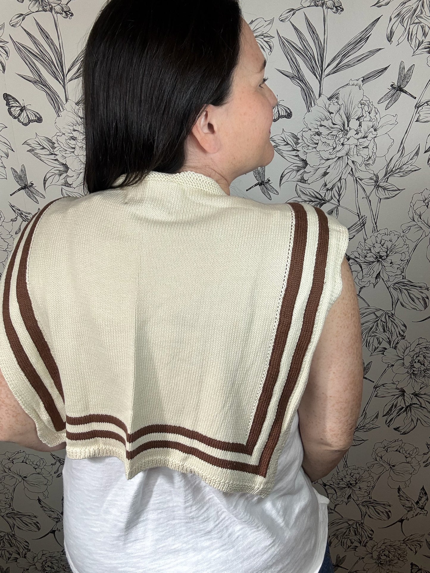 Ivory and Brown Double Stripe Shawl