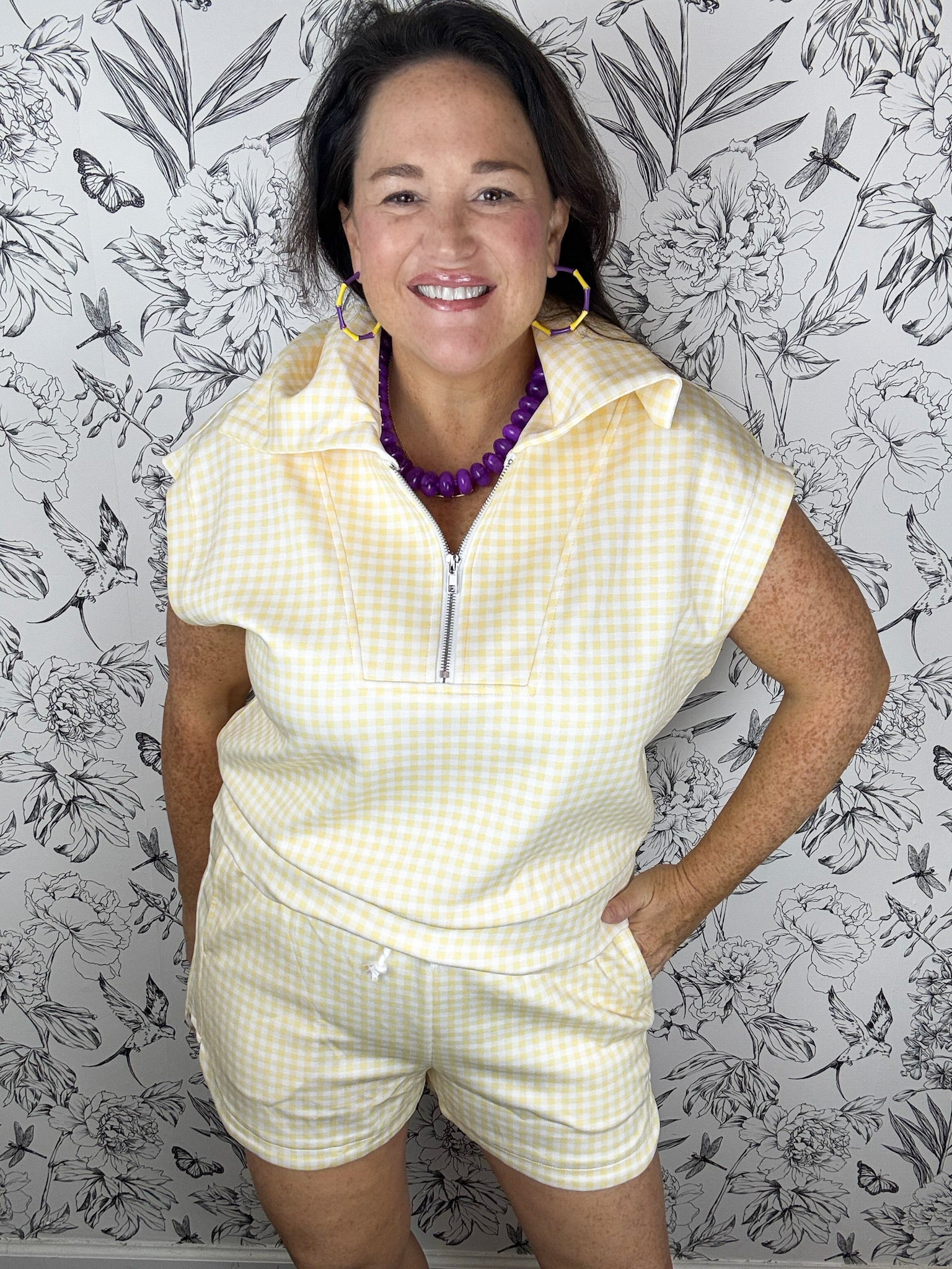 yellow and white gingham short set PAPERMOON GAME DAY