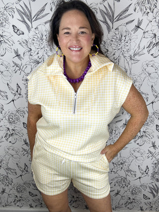yellow and white gingham short set PAPERMOON GAME DAY