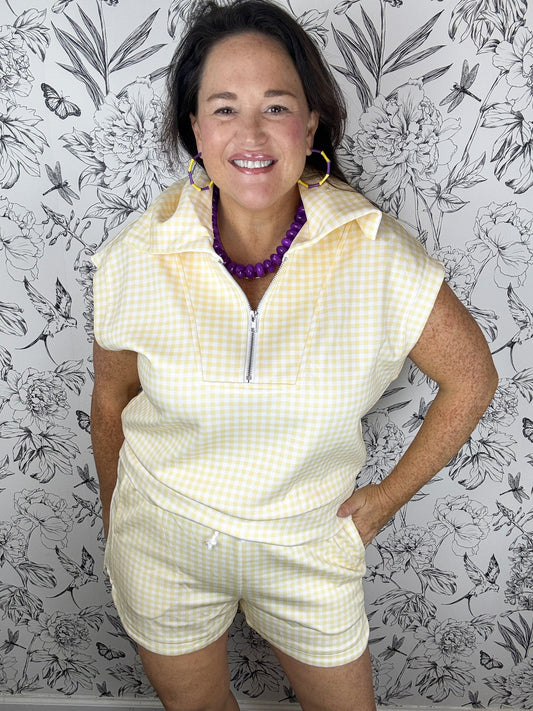 yellow and white gingham short set PAPERMOON GAME DAY