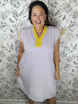 purple and white stripe yellow contast GAME DAY
