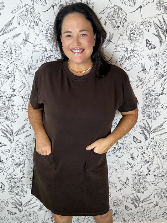 Espresso Ease Pocket Mini Dress