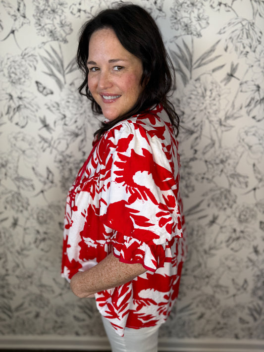 Red Poppy Picnic Blouse