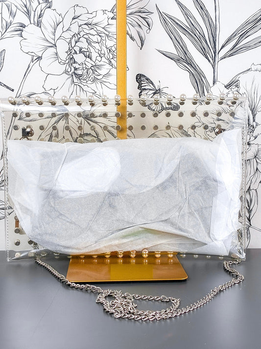 Pearl Studded Clear Envelope Crossbody | Silver