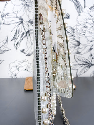 Pearl Studded Clear Envelope Crossbody | Silver