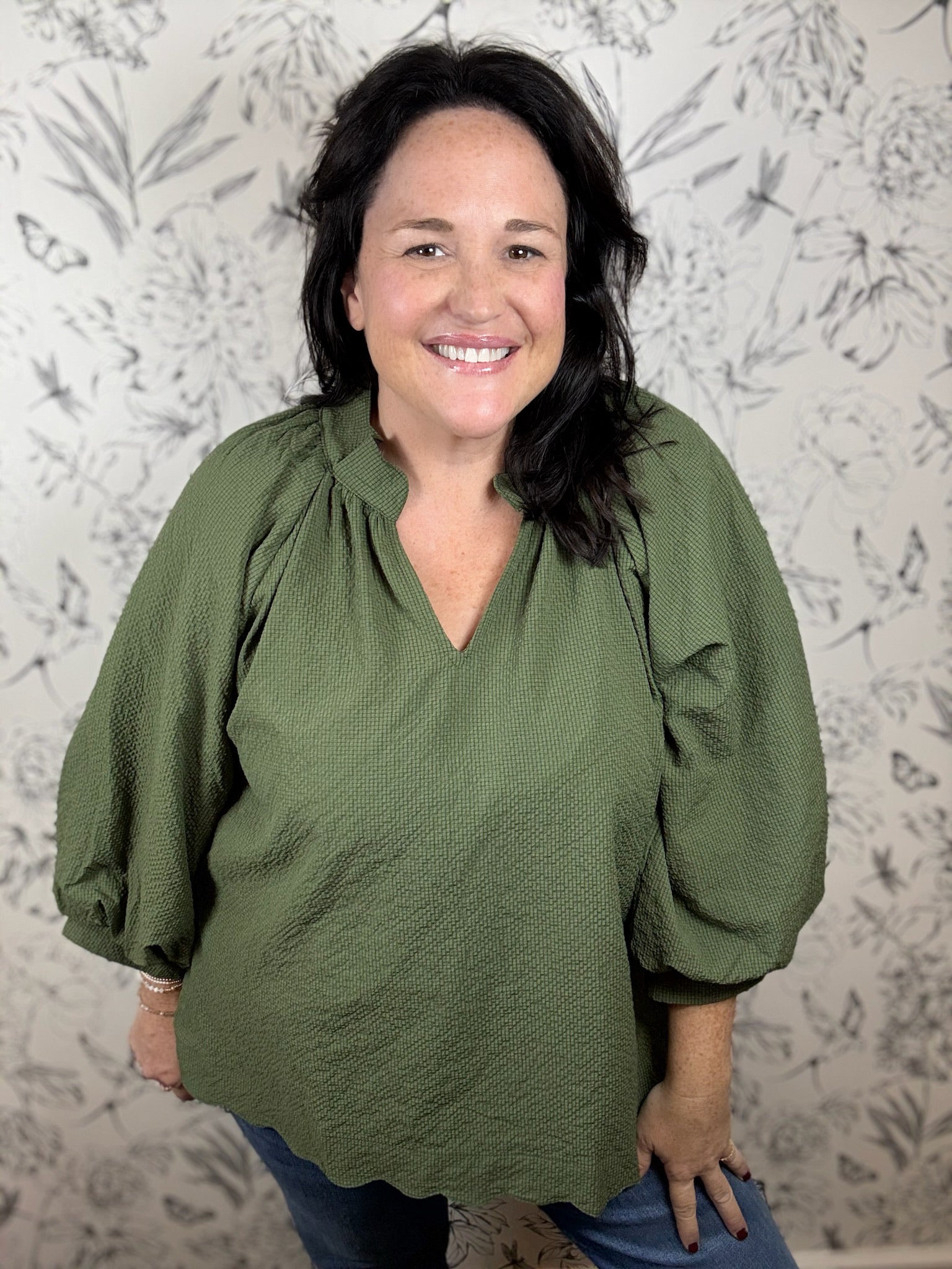 olive textured top CURVY UMGEE