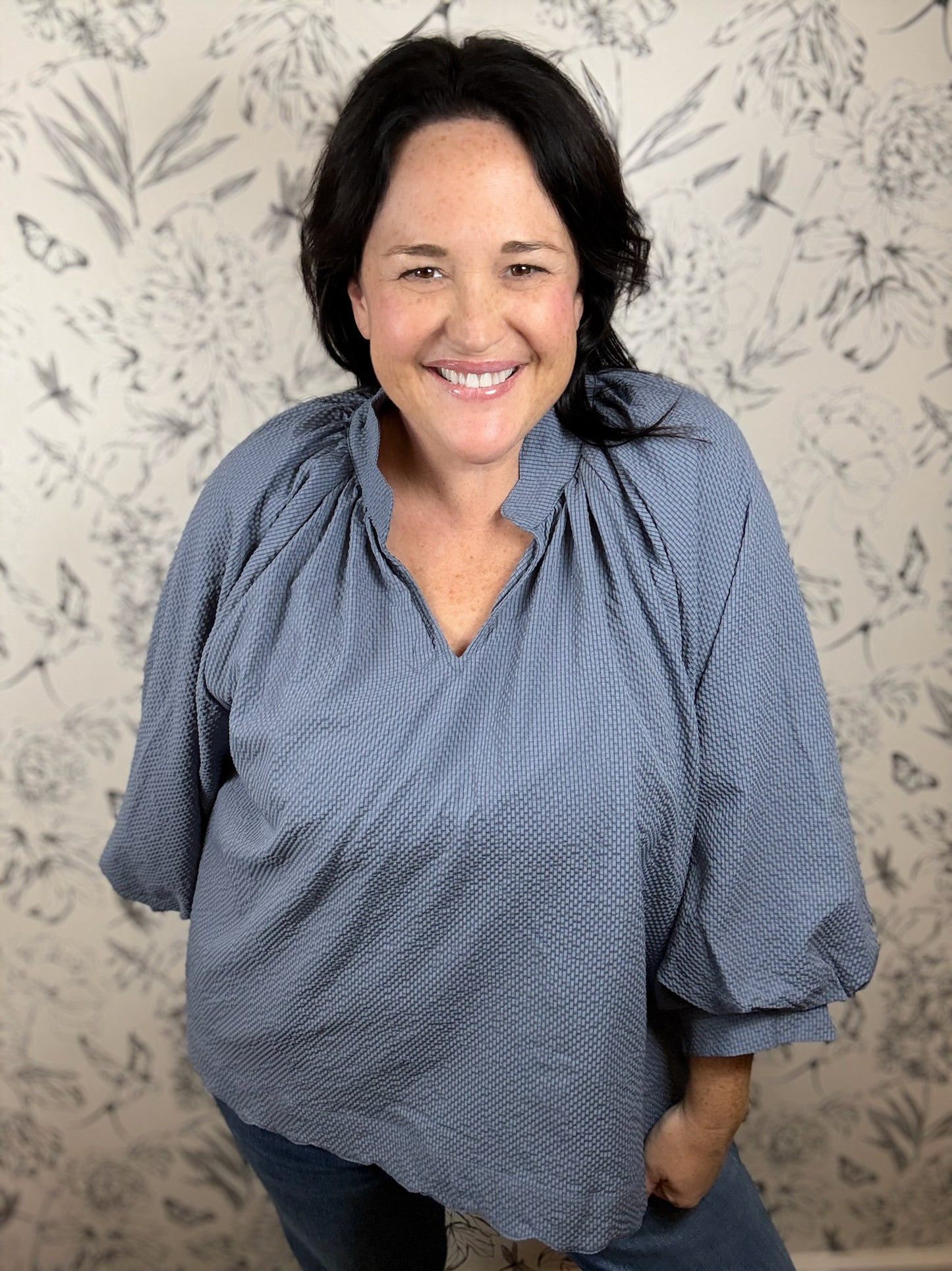 Slate Blue Textured CURVY Top UMGEE