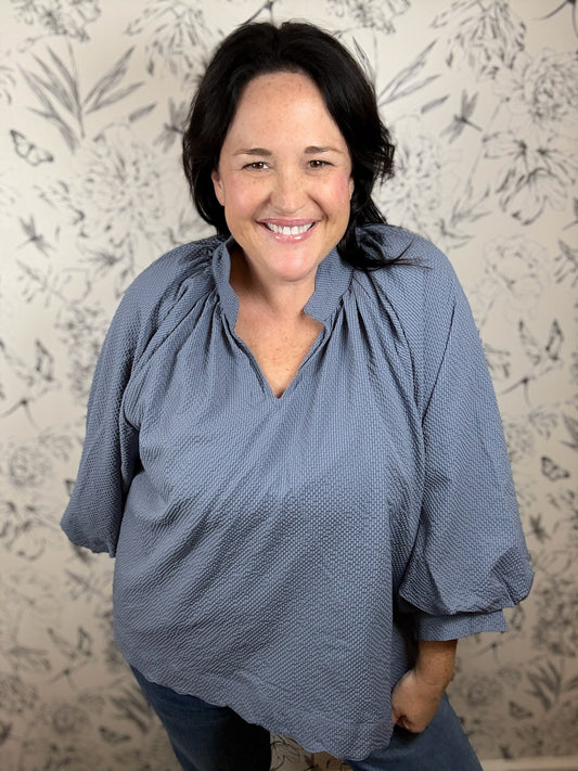 Slate Blue Textured CURVY Top UMGEE