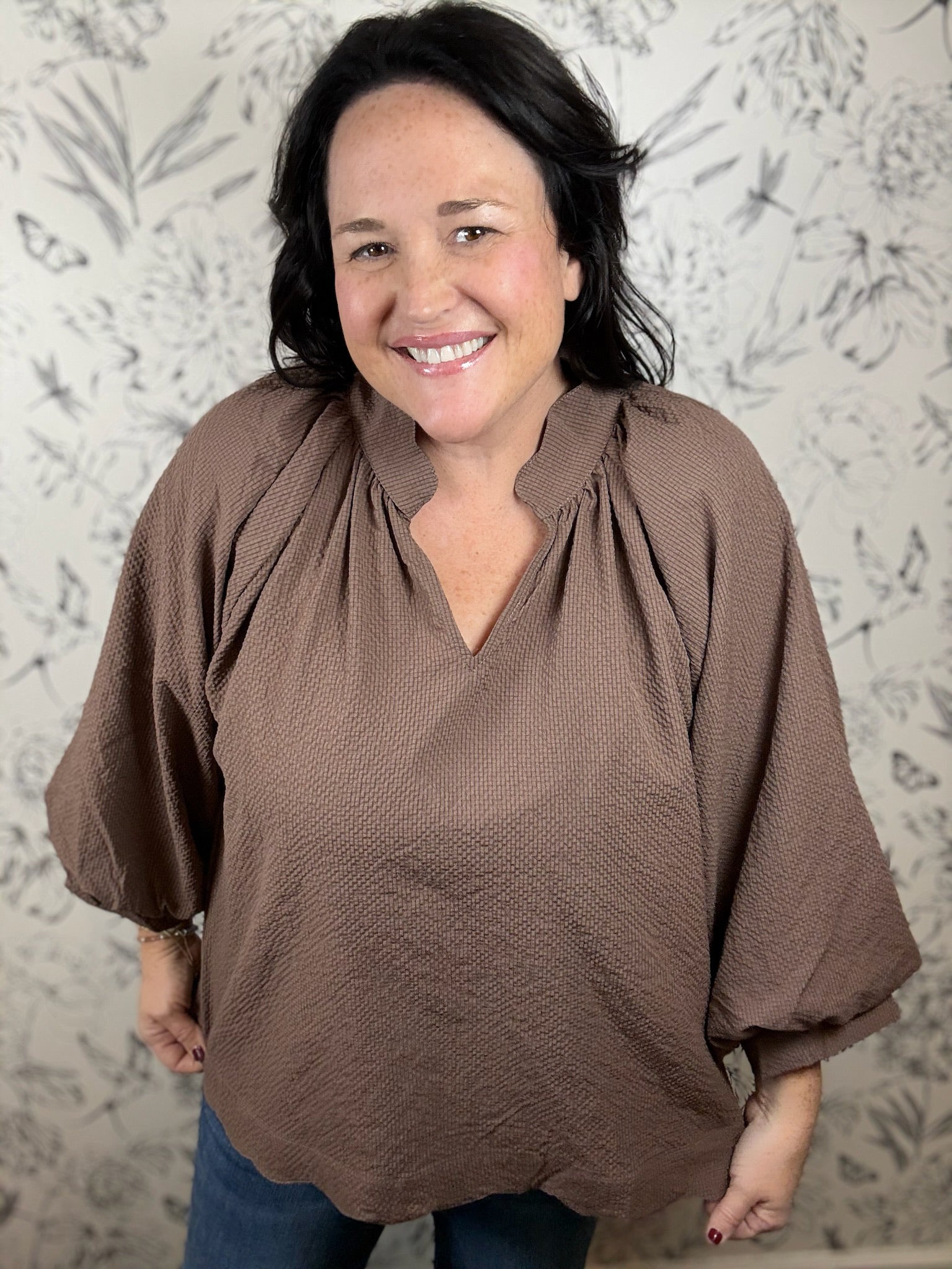 Brown Textured CURVY Top UMGEE