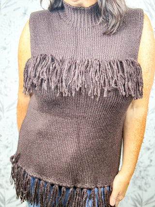 Wayfarer Fringe Sweater Vest | Brown