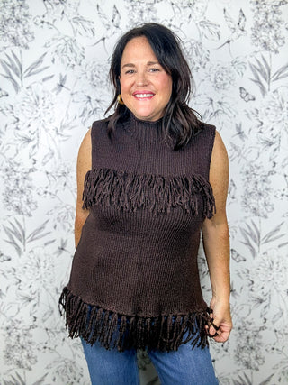 Wayfarer Fringe Sweater Vest | Brown