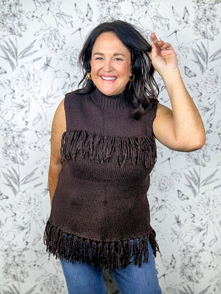 Wayfarer Fringe Sweater Vest | Brown