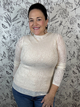 ivory lace knit top LUCY PARIS