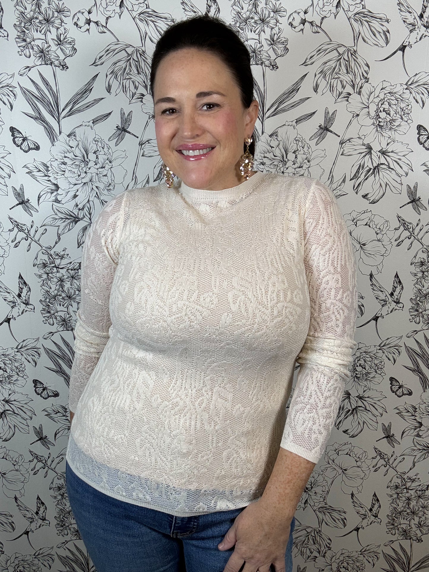 ivory lace knit top LUCY PARIS