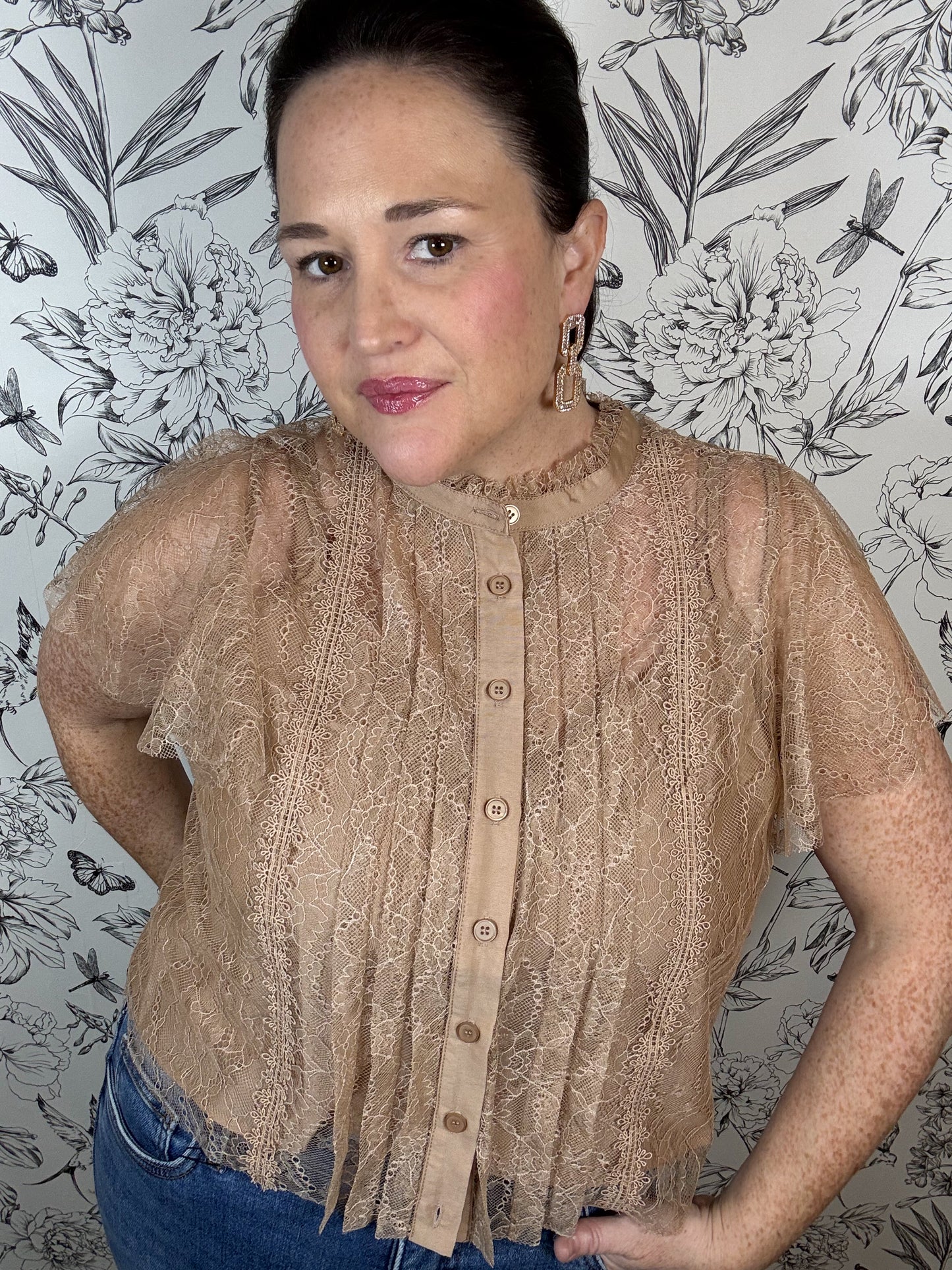 champagne lace skimmer blouse LUCY PARIS