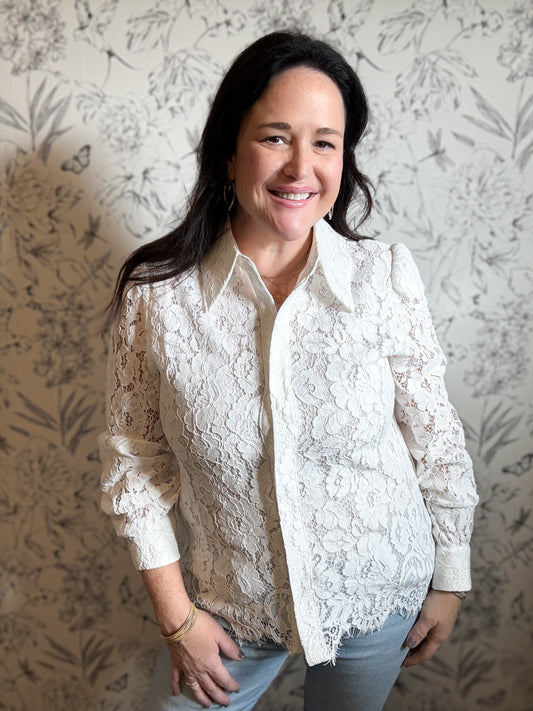The Lucia Lace Button Down - Best & Co. Boutique