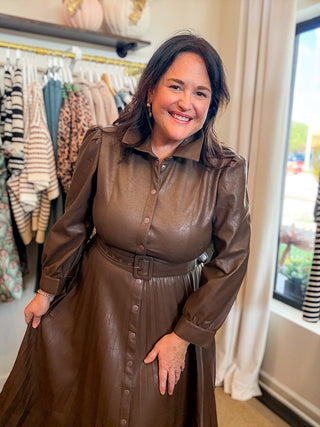 Maxine Chocolate Vegan Leather Dress
