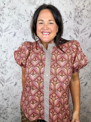 Parlor Print Ruffle Neck Blouse
