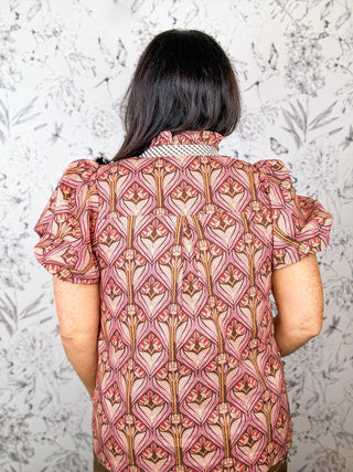Parlor Print Ruffle Neck Blouse
