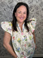 cream floral ruffle top ENTRO