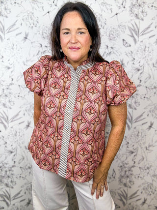 Parlor Print Ruffle Neck Blouse