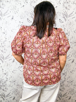 Parlor Print Ruffle Neck Blouse