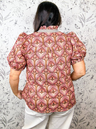 Parlor Print Ruffle Neck Blouse