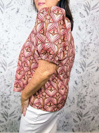 Parlor Print Ruffle Neck Blouse