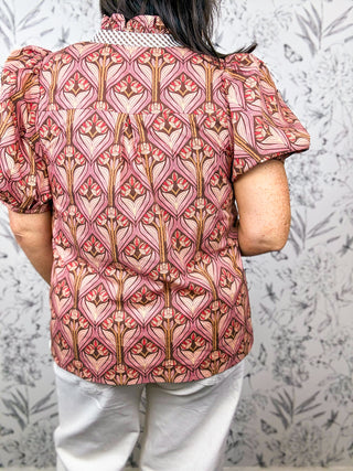 Parlor Print Ruffle Neck Blouse