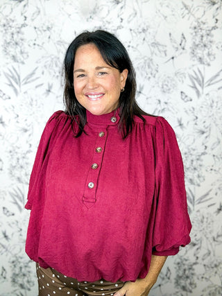 Berry Button Up Bubble Blouse