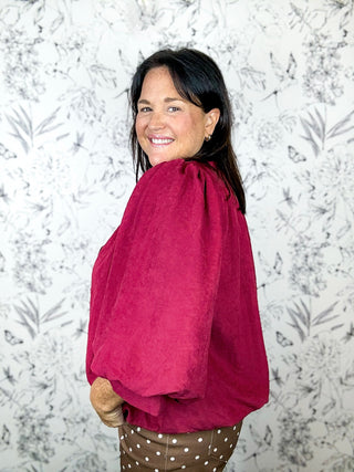 Berry Button Up Bubble Blouse