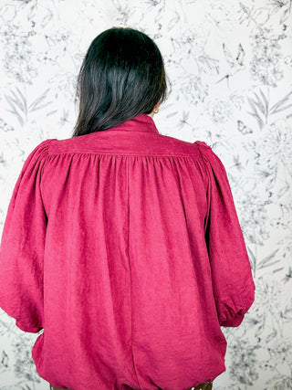 Berry Button Up Bubble Blouse