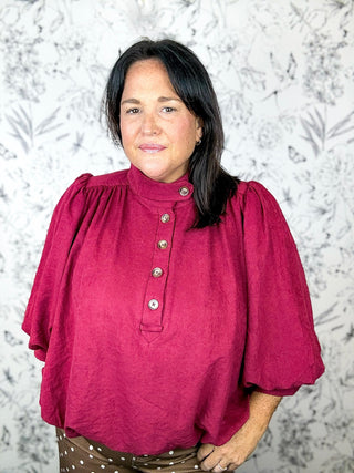 Berry Button Up Bubble Blouse