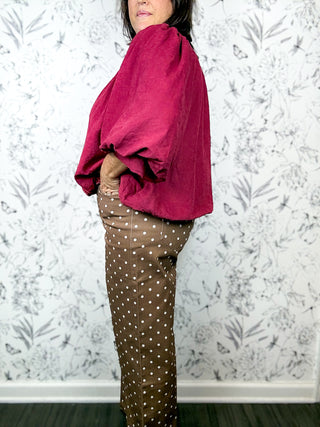 Berry Button Up Bubble Blouse
