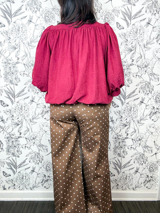 Berry Button Up Bubble Blouse