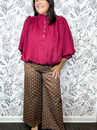 Berry Button Up Bubble Blouse
