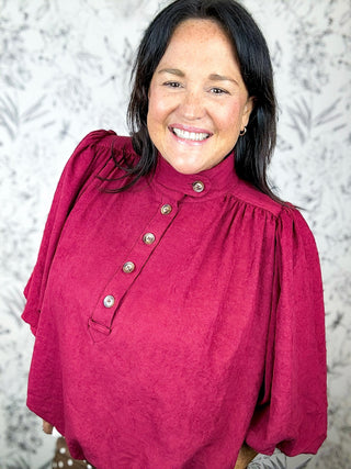 Berry Button Up Bubble Blouse