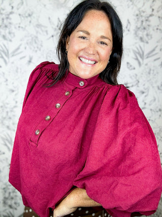 Berry Button Up Bubble Blouse