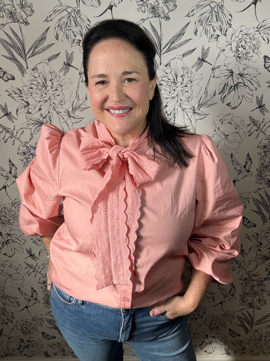 Rosette Ribbon Bow Blouse - Best & Co. Boutique