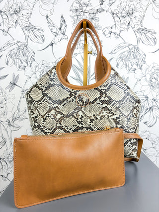 Ines Reversible Handbag | Tan & Snake