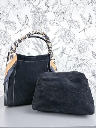 Gianna Faux Suede Satchel | Blk