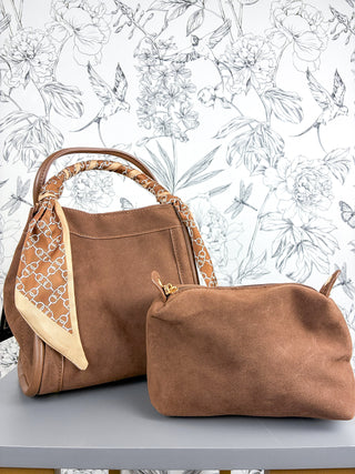 Gianna Faux Suede Satchel | Chocolate